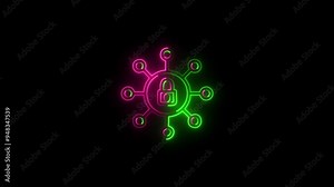 Neon protection icon. glowing neon containing safe, shield, lock, security, Cyber security glyph icon. Containing encryption, protection, password, secure access icon animation.