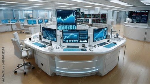 The Control Center: A modern, high-tech control center showcases a cluster of monitors displaying complex data and charts.