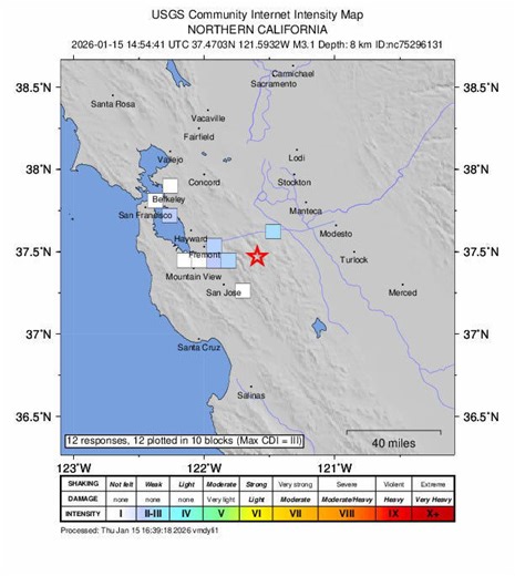 San Francisco South Bay Area shaken by 3.1 magnitude earthquake