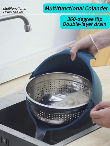 10-1 Colander with Mixing Bowl Set, 2024 New Food Strainers and Colanders Set for Kitchen, Pasta Rice Strainer Fruit and Veggie Washer Salad Spinner, Blue