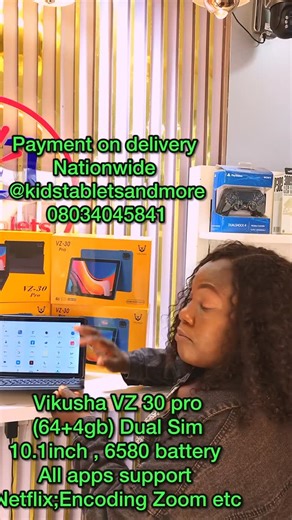 Nkiruka Esther Kids Tablet Gadgets Store with Best Price. on Instagram: "SALES‼️SALES‼️SALES‼️💃💃 Premium Tablet Vikusha VZ Pro 30, ,A pocket friendly product with guarantee All 2024editions. For kids, Teenager and Adults 10.1inch HD Display , 4GB RAM, 64GB ROM,SD card slot up to 1TB, WI-FI,Bluetooth, Sim slot,Front and rear cameras, Up to 12hours Battery life, It supports ULesson, Encoding Playstore,Netflix ,Google classroom,Zoom , Google meet and other online apps Free installation of Age app
