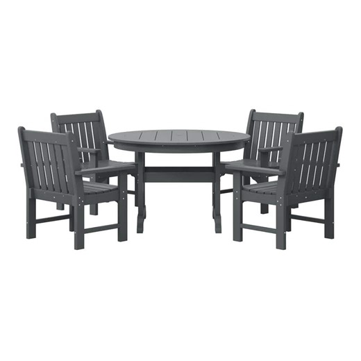 WESTIN OUTDOOR Laguna 5-Piece Outdoor Patio Poly Plastic Fade Resistant Garden Arm Chair and Round Trestle Table Dining Set in Gray OP3025-GY - The Home Depot