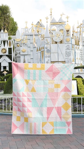 Quilting Patterns, Fabric, & Tees | Holly Lesué on Instagram: "My new quilt pattern, Modern Mosaic, is officially live… and today I’m showing off the softest little pastel version of my Small-World-inspired dream. 💫 This quilt has been everywhere with me—yes, including straight to Small World itself, where the inspiration came from—and every time I pull it out, the colors make me smile all over again. Soft, sweet, and just a tiny bit whimsical… exactly the vibe I wanted for this version. And! I
