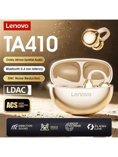 Lenovo TA410 2025 Latest Model Bluetooth Earphones, Bone Conduction Technology, Ultra-Light 2.8g Design, Suitable For Running, Gym, Yoga, Etc., IPX5 Sweatproof, 24-Hour Playback With Charging Box, Bluetooth 5.4 Gaming, HIFI Spatial Sound Effects,Bluetooth Headphones, Beige, Black, Purple​​ | SHEIN