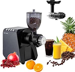 Multifunctional Slow Masticating Juicer with Coffee Grinder, Cold Press Juicers for Spinach Kale Leafy Greens, Electric Burr Coffee Bean Grinder for Spices Seeds Herbs, Quiet Motor, Home Kitchen