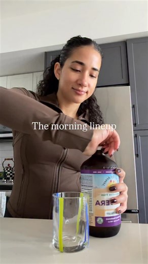 I start with an aloe vera inner fillet shot to soothe my gut, support digestion, and hydrate from the inside out. Then a shot of @kosterina extra virgin olive oil because healthy fats support hormones, glowing skin, and help absorb all the good stuff. Next is 2 tablespoons of Sea Moss that’s loaded with minerals for energy, thyroid support, and immunity. After that, coconut cult probiotic yogurt to nourish my gut microbiome and keep inflammation low. I’m obsessed with this passion fruit flavor b