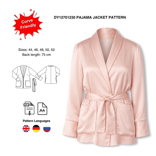 Plus Size Pajama Jacket Sewing Pattern PDF | Bridal Robe Style | Wrap Lounge Jacket - Etsy