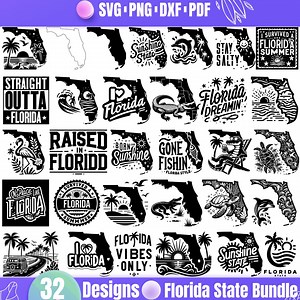 Florida SVG Bundle With 50 Summer and Beach Designs for Cricut and Silhouette, Sunshine State Map Cut Files, Vacation and Ocean Vibes - Etsy