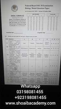 Biology Class 10 FBISE 2026 🔥 Model Paper + Most Important Questions & Guess Paper