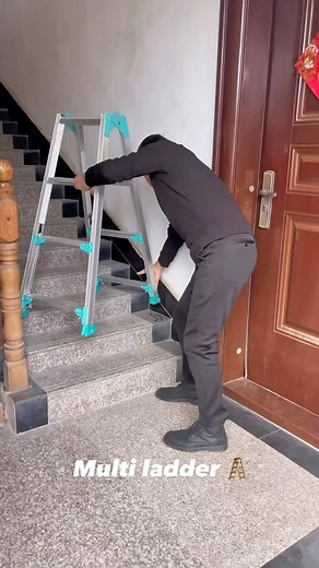 ToolHaven on Instagram: "Here we have a multi ladder an adjustable ladder meant to fit many purposes. Remember to check your ladder weight rating before using it on certain projects. This demonstration shows how it can be used on the stairs. #tools #ladder #construction #carpenter #bluecollar #builder"