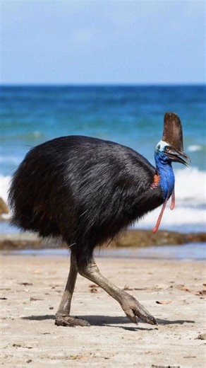 Cassowary at the beach: Jurassic vibes, coastal confidence. #cassowary #cassowarybird | Discvr Blog