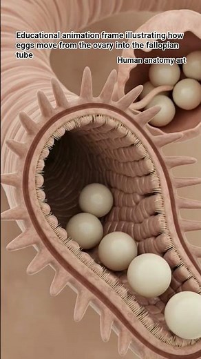 educational animation frame illustratin how eggs move from the ovary in fallopian|human anatomy art