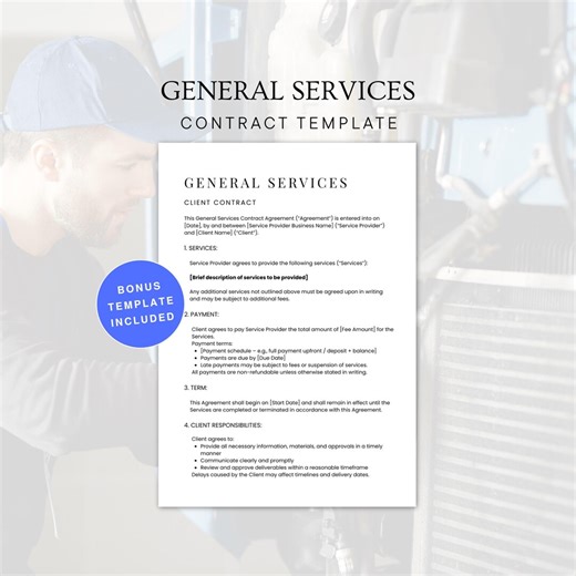 General Services Contract Template | Editable Canva Agreement | Services Client Agreement | Free Invoice - Etsy