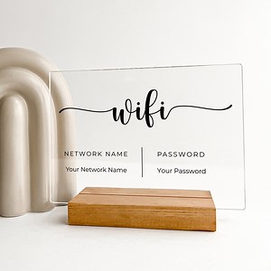 Custom Personalized Wood Base Desk Table Stand Wifi Password & Network Pedestal Acrylic Sign Home Room Work Office Guest Company Décor Gift - Etsy