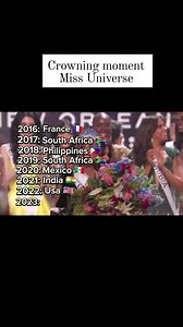 1.1M views · 29K reactions | Miss Universe! Crowning moment Miss Universe 2016-2023. France 2016 South Africa 2017 Philippines 2018 South Africa 2019 Mexico 2020 India 2021 2022 USA 2023 Nicaragua #pageantcoach #pageant #pageantgirl #pageantry #pageantqueen #Pageant2025 #MissUniverse #pageantlife #pageant | Keeneess Fashion Lining | Facebook