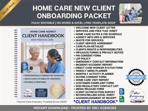 Client Welcome Packet: Non-medical Home Care Agency Forms & Handbook | Professional MS Word   Excel Templates - Etsy