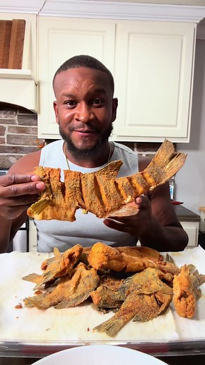 Fried brim, bass, catfish and pasta salad 🔥🔥🐟. #fyp #mukbang #fishing #bass
