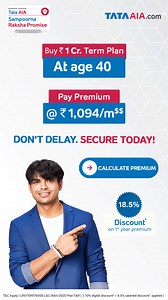 Get financial security with our term plan offering life cover of ₹1Cr starting at just ₹501/month. Avail 18.5% Discount. Don't wait, invest young! | Tata AIA Life | Facebook
