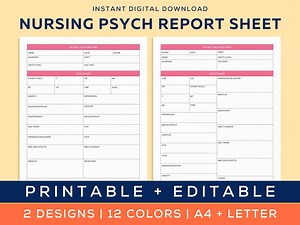 Nursing Psych Report Sheet, Psych/mental Health- Nurse Organizer, Psych RN/LPN/PMHNP, Nurse Resources, Patient Reporting Template, A4-letter - Etsy