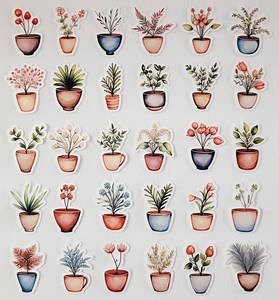 Watercolor Potted Plant Stickers - Glossy Botanical Vinyl, Set of 30 - Etsy