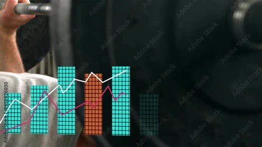 Male lifter bench pressing barbell, initiating growing fitness charts measuring progress