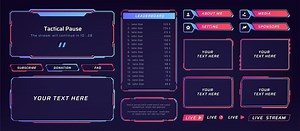 Premium Vector | Game frame stream overlay banner with buttons and video player ui template futuristic live interface isolated streaming show graphic tags mockup vector square digital elements set