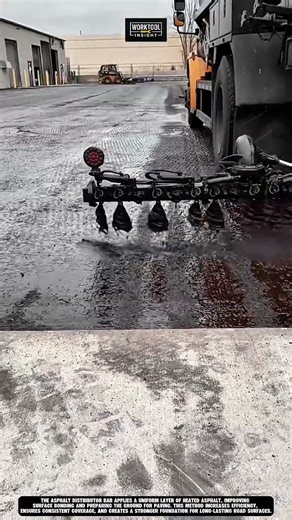 Spraying hot asphalt evenly using Work tool Asphalt Distributor Bar system #tool #worktool
