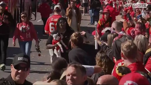 Patrick Mahomes the GOAT? | Isiah Pacheco carries goat with Mahomes jersey at Kansas parade