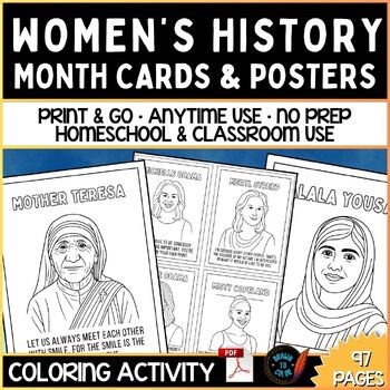 Women’s History Month Coloring Pages | Inspirational Cards & Posters | No Prep