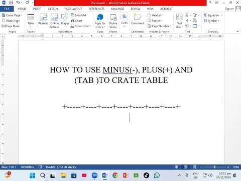 How create table using shortcut keys