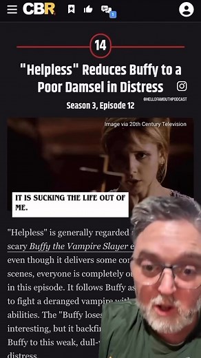 Can’t believe CBR put Helpless from S3 on their 20 Worst Buffy Episodes Ever list, but here we are. #buffythevampireslayer #buffyverse #buffysummers | Hell of a Mouth podcast