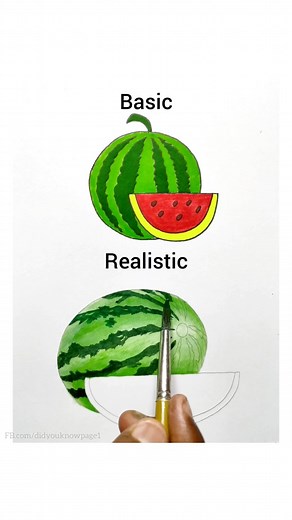 168K views · 797 reactions | Learn to Draw a Watermelon - Basic vs Realistic #drawingtutorial #art | Did you know? | Facebook