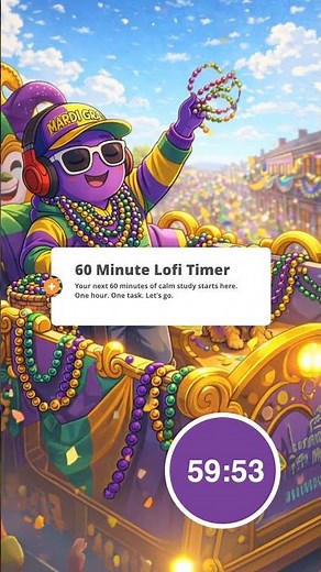 60 min Mardi Gras theme countdown timer #studytimer #studytimer