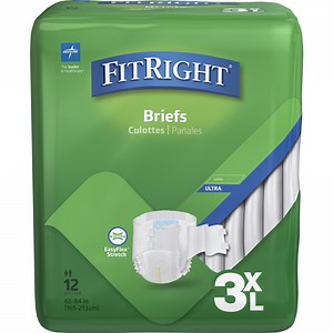 FitRight Disposable Cloth-Like Briefs Bariatric Adult Diapers with Tabs, Maximum Absorbency