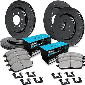 R1 Concepts Front and Rear Brake Kit For 2006-2009 Chevrolet Trailblazer, 2008-2009 Saab 9-7x| Drilled Slotted Brake Rotors| Ceramic Brake Pads and Rotors Kit| Hardware included