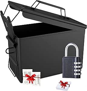 50 Cal Ammo Cans With Lock Airtight Box Steel Suitable for M2A1 M19A1 Waterproof-Resistant metal Ammo Case (black) Storage Military