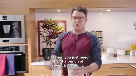 Decadent strawberry sundae with vanilla ice cream and toppings