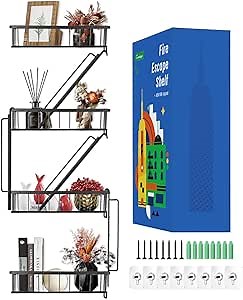 Fire Escape Wall Shelf 4 Tier - NYC Decorative Floating Shelf Black Metal Book Shelves for Home Office Apartment Organizer and Display