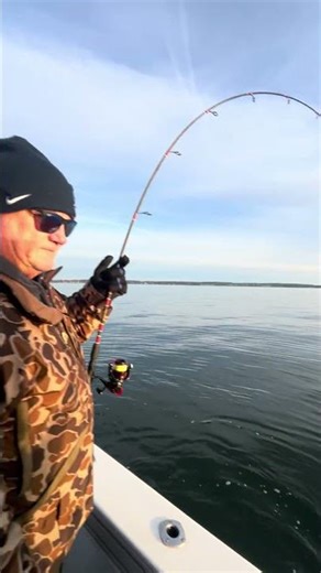 First Fish happens again! #chesapeakebay #humminbird #winterfishing #stripers #viralfishing