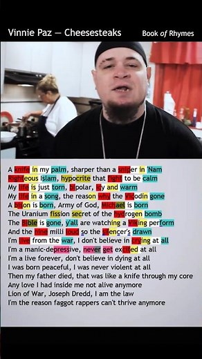 Vinnie Paz’s 4 syllable rhyme scheme verse on CHEESESTEAKS #rhymescheme #vinniepaz