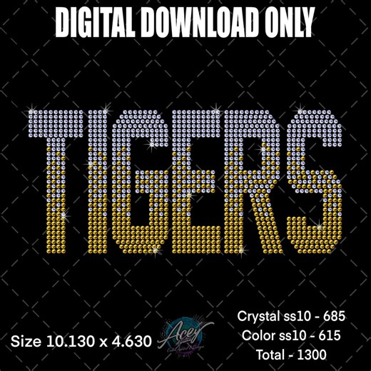 Tigers Rhinestone Fade Template SVG SSV3 PNG | School Spirit Rhinestone Design | Digital Download - Etsy