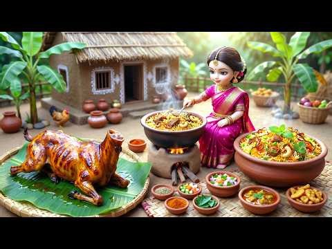Miniature Doll Full Goat Barbeque & Biryani Cooking ASMR | Indian Village Tiny Kitchen Cooking