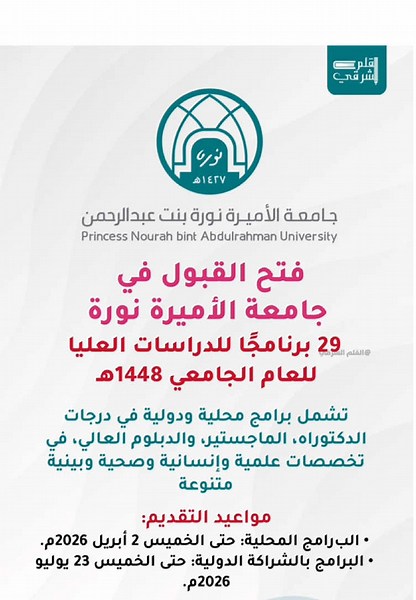 برامج الدراسات العليا في جامعة الأميرة نورة