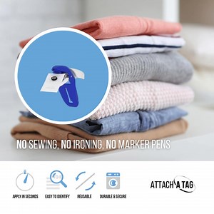 "Bought these tags for my mum in the Care Home. Absolutely brilliant, so easy to put on and so easy to see that they’re her clothes" - Sandra ⭐️⭐️⭐️⭐️⭐️ ✔️ Apply in seconds ✔️ Reusable ✔️ Easy to identify ✔️ Durable and secure | Attach A Tag