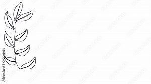 Flower corner frame, one line drawing animation. Video clip with alpha channel.