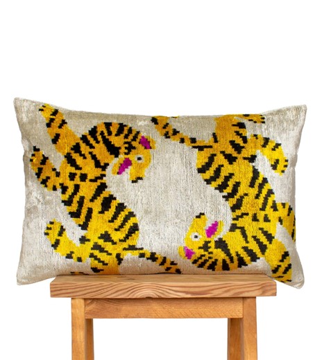 Handwoven Tiger Ikat Velvet Pillow Cover: Yellow Animal Print - Etsy