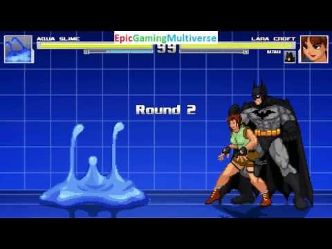 Aqua Slime VS Batman The Superhero And Lara Croft In A MUGEN Match / Battle / Fight