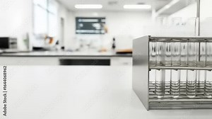 Laboratory setting with test tubes on a rack, showcasing scientific research in a modern lab