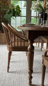 Styling tip: When a room features bold paint or wallpaper, we like to create a sense of balance by styling it with neutral, classic furniture and decor. We love the way our Carlotta dining table and chairs add an element of warmth and simplicity to the whimsy of this dining room from Joanna Gaines’ most recent #MiniReni. magno.li/mr2diningroom | Magnolia