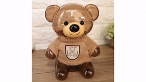 Pomya Children Piggy Creative Children Piggy Bank Money Box Cartoon Clothes Bear Plastic Transparent Piggy Bank Home Decoration (Transparent Beige Bear)